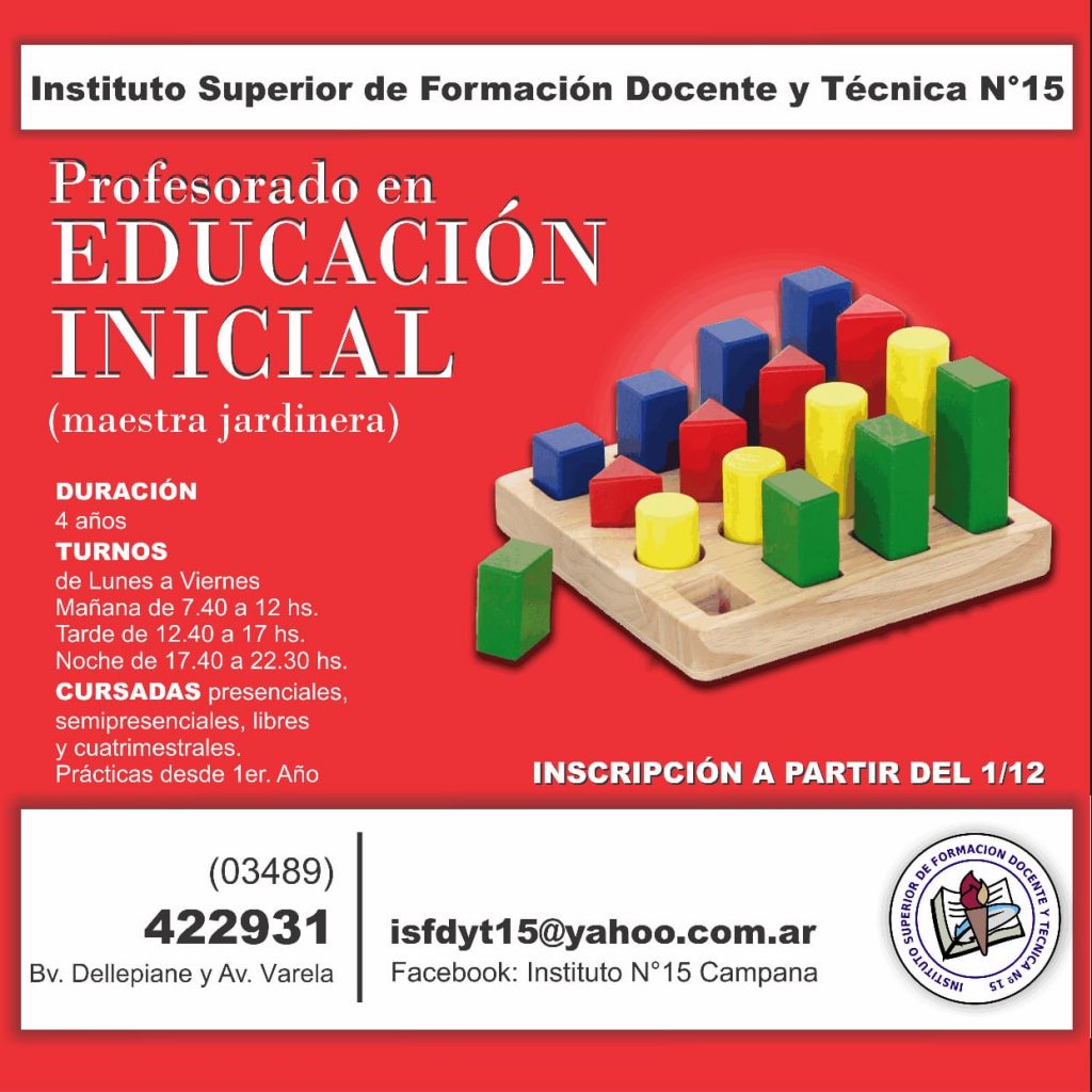 Profesorado en Educación Inicial – Instituto 15